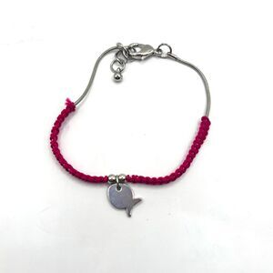 Pink Braided and Silver Fish Charm Bracelet